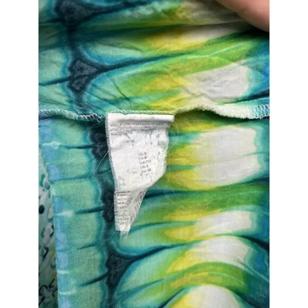 Green Dragon Swim Cover Up Womens size small‎ Tunic V Neck Rayon Blue Green